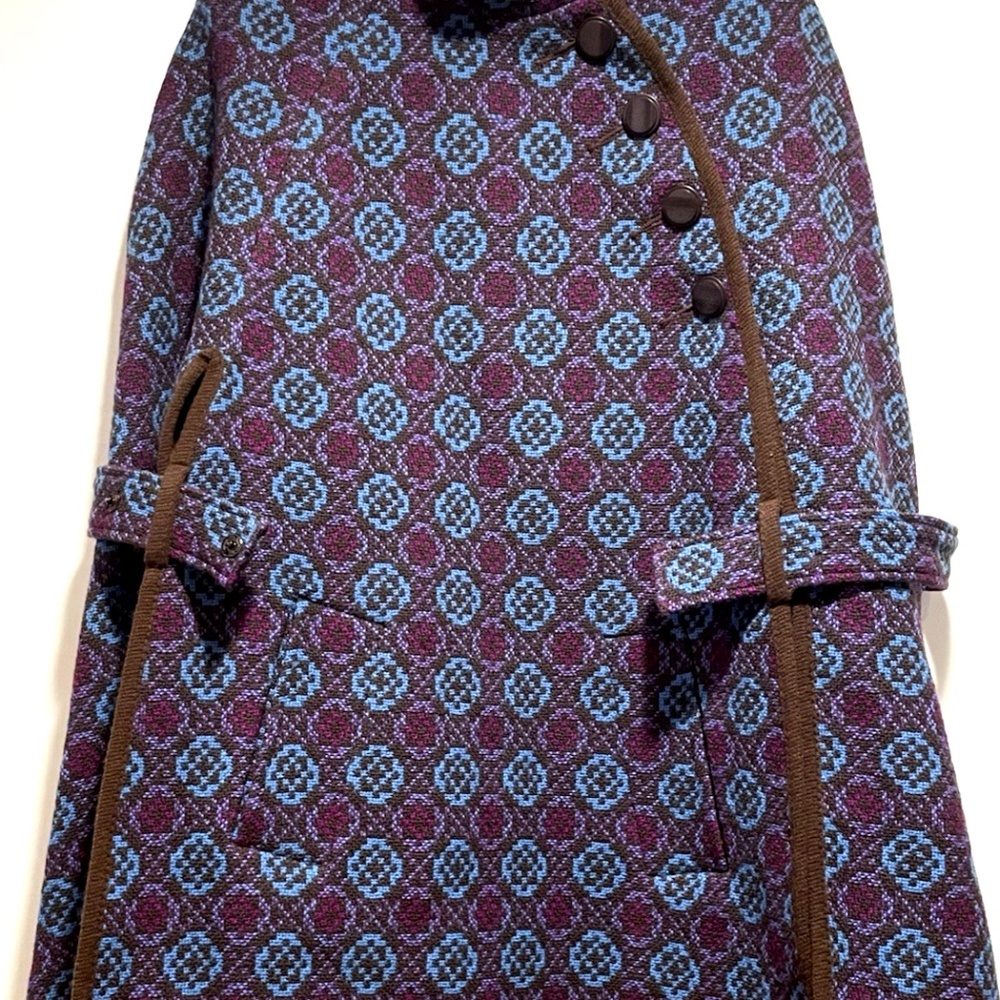VTG Coracle Cape Woman’s Welsh Tapestry Purple/Turquoise/Brown Wool Mod 60-70s